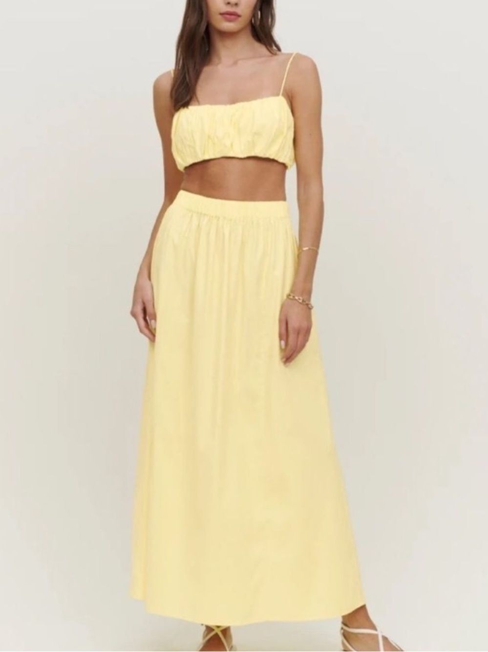 Reformation NEW Brio Two Piece Set Light Yellow Maxi Skirt and Tank Top